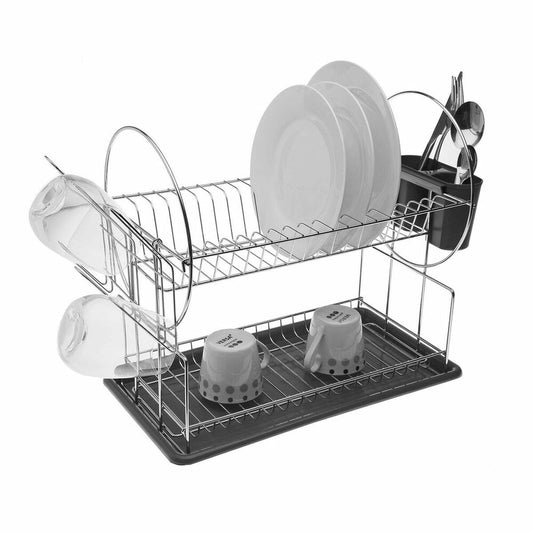 Égouttoir double pour évier Versa Gris Acier (23,5 x 36 x 42,5 cm)
