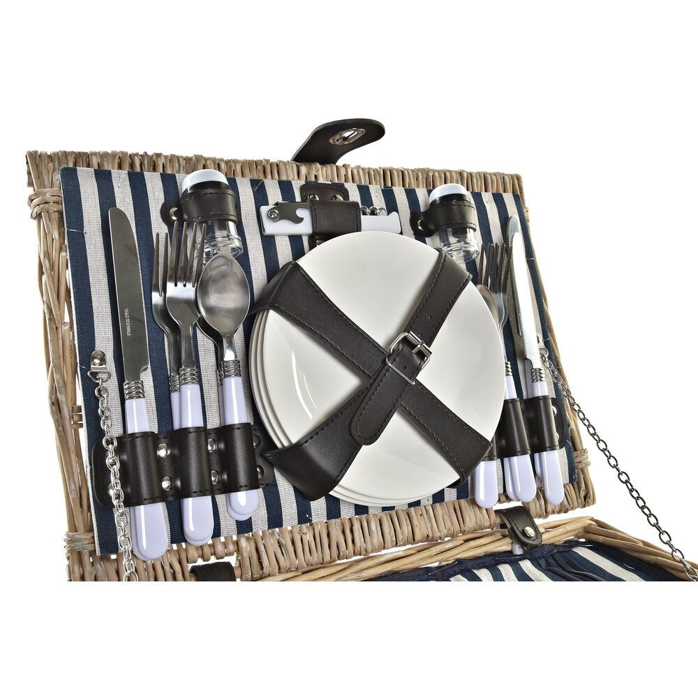 Panier de pique-nique DKD Home Decor Osier Céramique Bleu Naturel (41 x 33 x 23 cm)