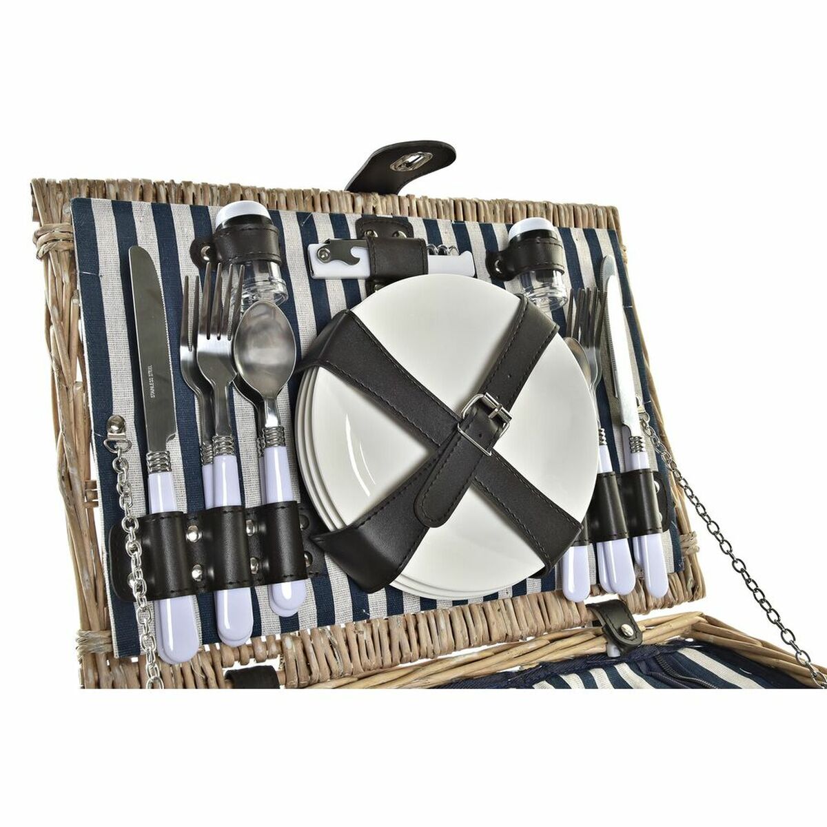 Panier de pique-nique DKD Home Decor Osier Céramique Bleu Naturel (41 x 33 x 23 cm)