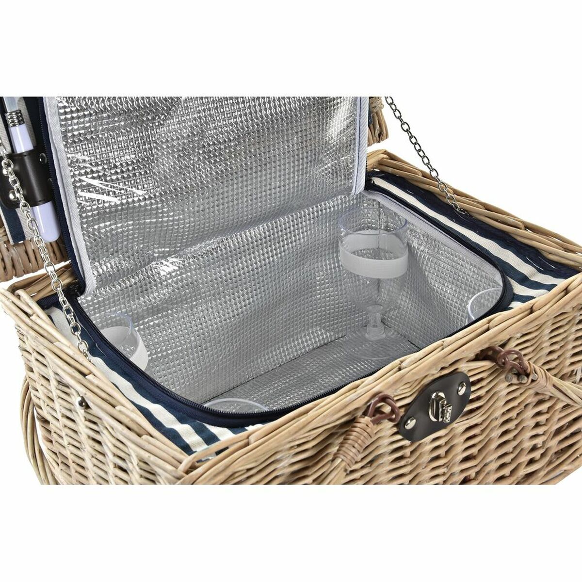 Panier de pique-nique DKD Home Decor Osier Céramique Bleu Naturel (41 x 33 x 23 cm)