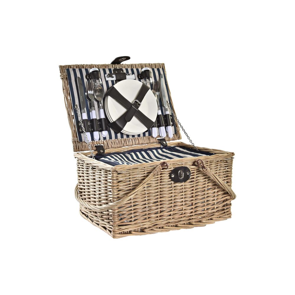 Panier de pique-nique DKD Home Decor Osier Céramique Bleu Naturel (41 x 33 x 23 cm)