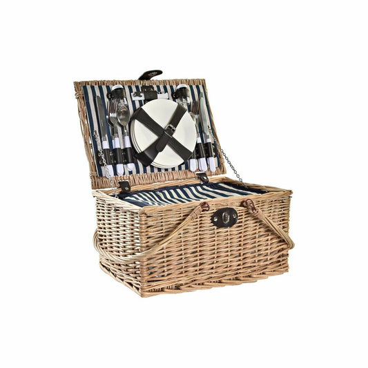 Panier de pique-nique DKD Home Decor Osier Céramique Bleu Naturel (41 x 33 x 23 cm)