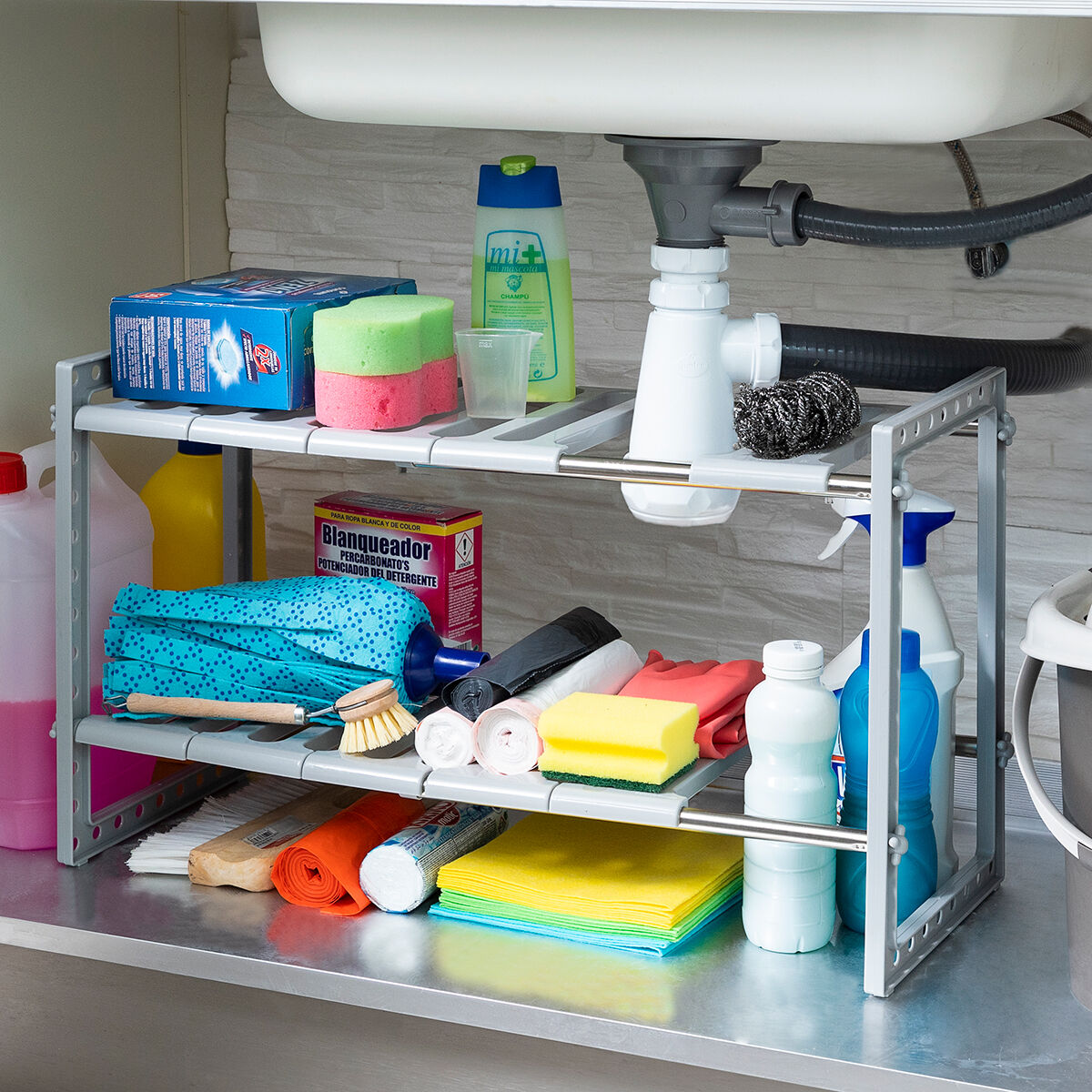 Étagère extensible sous évier, 2 niveaux