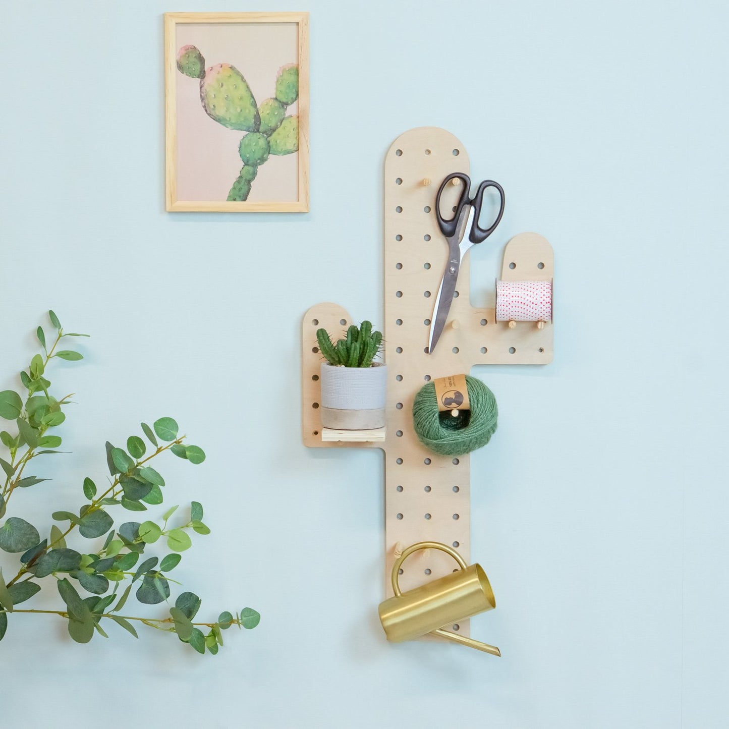 Tableau organiseur mural forme Cactus en bois