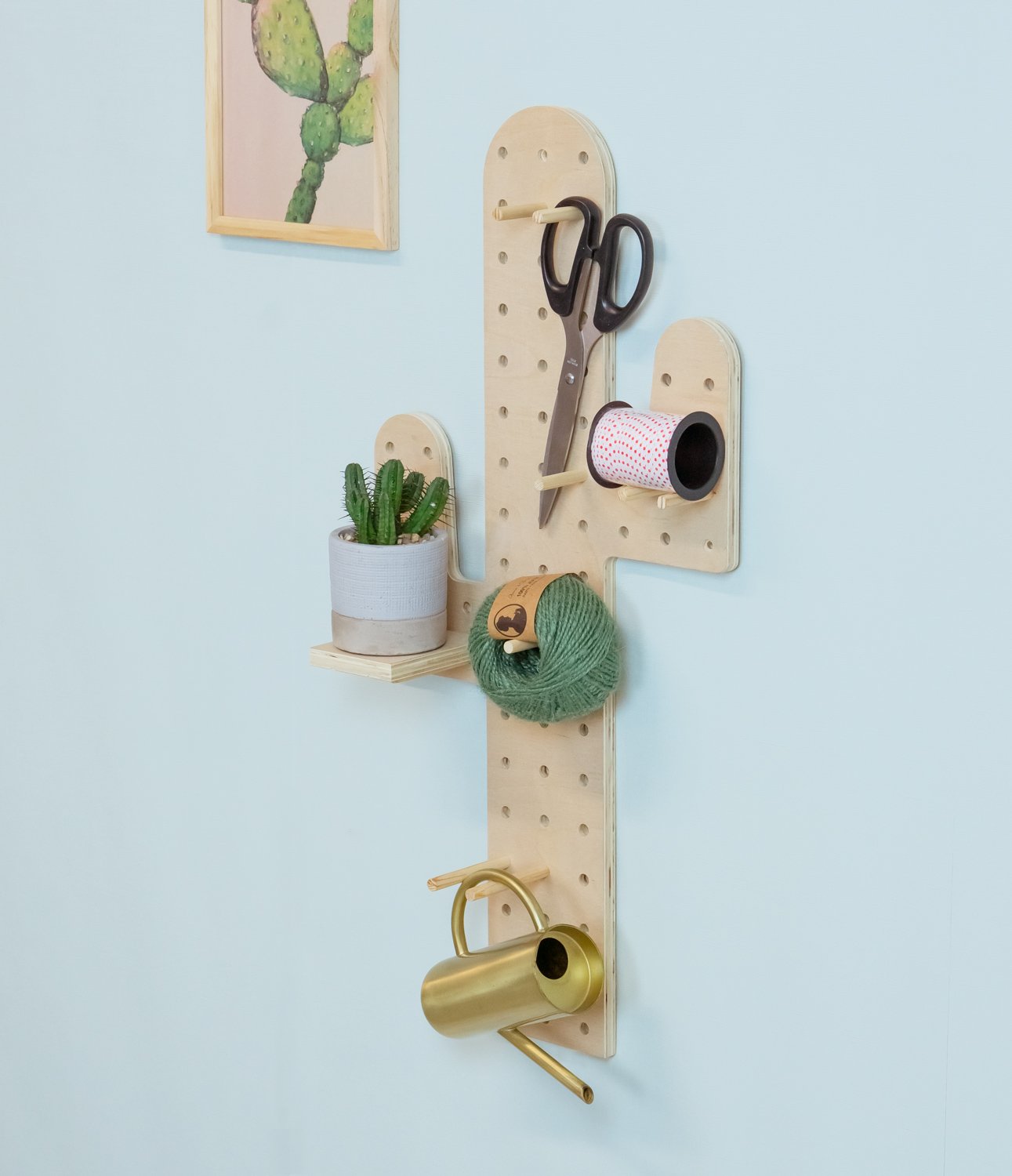 Tableau organiseur mural forme Cactus en bois